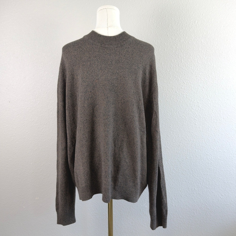 Perry Ellis Silk Wool Blend Sweater Mens XL Brown Grey Knit Crew Neck Minimalist